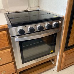 RecPro RV Stove | Gas Range 21 Tall | Optional Vented Range Hood | Black  or Silver Color Options (Silver, No Vented Range Hood)